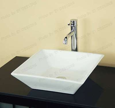 BATHROOM SQUAR​E WHITE CERAMIC VESSEL SINK WITH BRUSHED NICKEL POP 