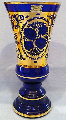 Egermann Cobalt and Gold Flower Vase   10 Inch