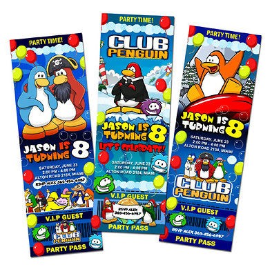 CLUB PENGUIN PUFFLES BIRTHDAY PARTY INVITATION TICKET 1ST CUSTOM 