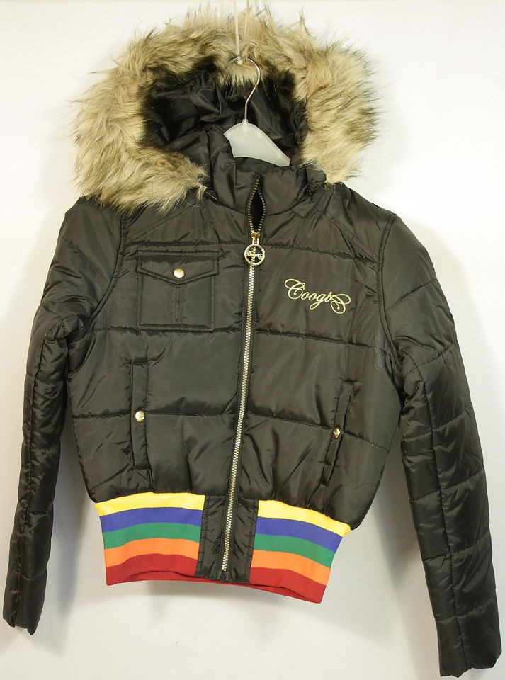 COOGI WOMENS BLACK PUFFER COAT WITH FURRY HOOD