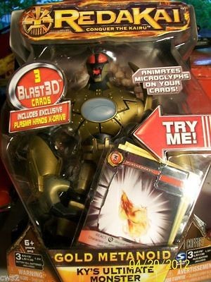 Redakai Gold Metanoid 6 figure with 3 cards