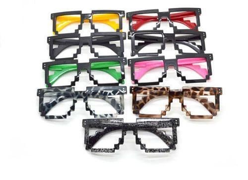 Hot Cool Retro Novelty Nerd Geek Gamer Mosaic 2 Tone Pixel Glasses 