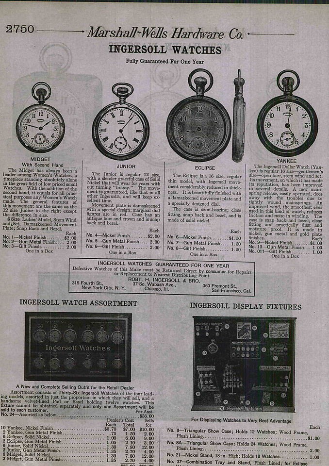 1912 AD Ingersoll Watches Store Display Case Rack Cabinet Fixtures