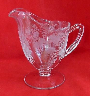 1930s Elegant Flower Etch Design Clear Tiffin Glass Footed Cream 