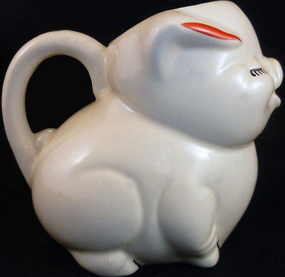 Vintage American Bisque Art Pottery USA Pig Pattern Creamer