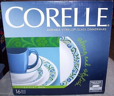 CORELLE DURABLE VITRELLE GLASS DINNERWARE SET  SERENITY  LIVINGWARE 