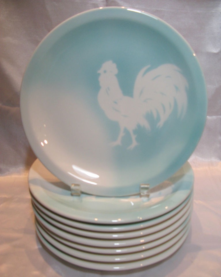 Vtg. 8 Airbrushed Rooster 10 ½” Plates Jackson China Restaurant 