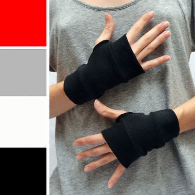 Short Fingerless Gloves Arm Cuffs Black Cotton Winter Smoking Raynauds 