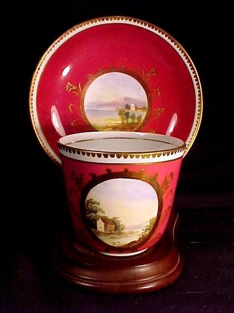 Early English Softpaste Landscape Painted Cup & Saucer