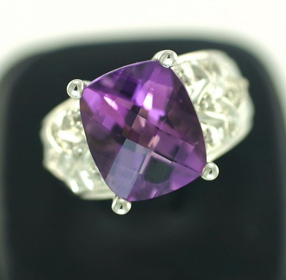 14k White Gold Amethyst Diamond Cocktail Ring Heavy Size 10 Shopnbc 