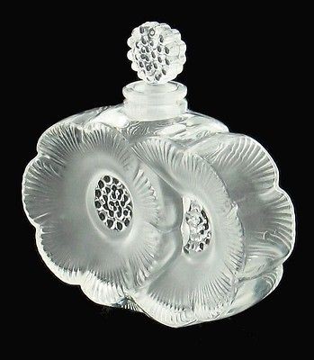 LALIQUE GLASS CRYSTAL DEUX FLEURS PERFUME BOTTLE 2oz FRANCE