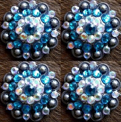 BERRY CRYSTALS BLING CONCHOS HORSE SADDLE HEADSTALL TURQUOISE AB 