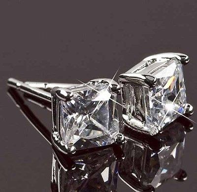 Sparkling 9K White Gold Filled CZ Square Stud Earrings,20655(L)