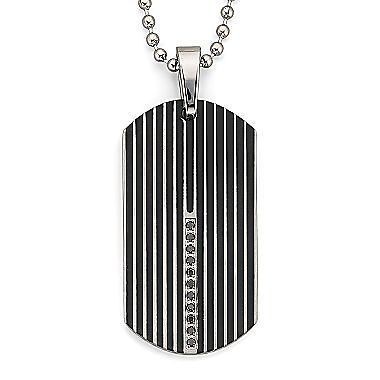   Steel Vertical Black Diamonds 0.15 CTW Dog Tag Pendant Free 24 Chain