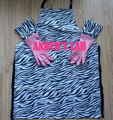 Adult Zebra Salon Barber Cooking Apron Set Pink Rubber Gloves Animal 