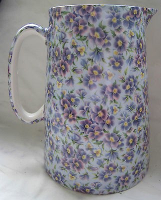 STUNNING CROWN B BURSLEM ENGLAND PURPLE PANSY CHINTZ LARGE PITCHER