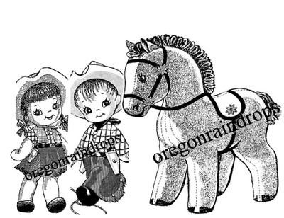 Cowboy, Cowgirl & Pet Pony Cloth Doll Pattern Vintage