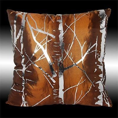   SILVER BAMBOO BROWN TAFFETA CUSHION COVERS THROW PILLOW CASES 17