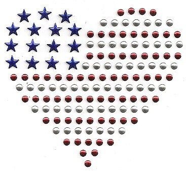   Iron On Rhinestud US Flag Heart Applique Motif Design Transfer Hot Fix