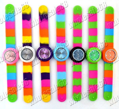 New jewelry Wholesale lots 7ps cheap rubber alloy slap watch bangle 