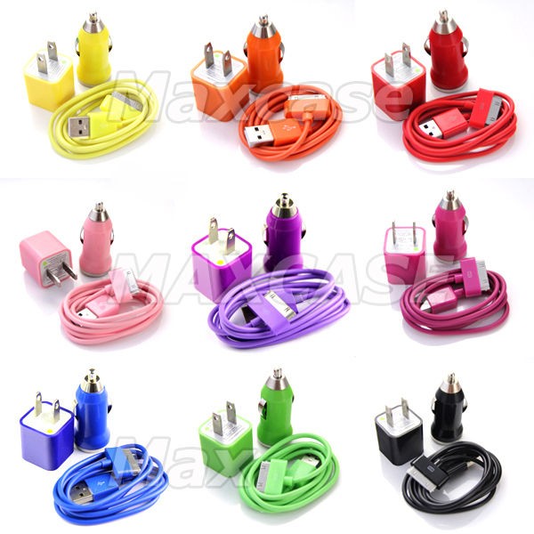 3in1 Power Bundle Wall Cube & Car Charger + USB Cables for Apple iPod 