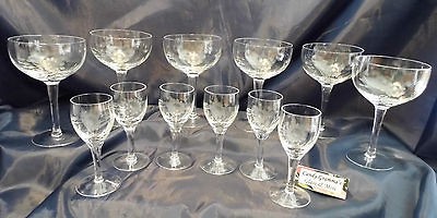 Vintage Crystal etched dessert wine glass set of four