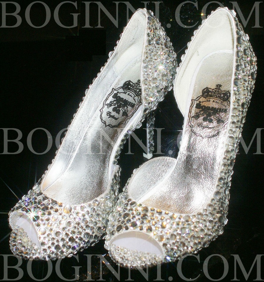 BOGINNI&CO WHITE DIAMOND CRYSTAL 3.5 MID HEEL PEEPTOE WEDDING BRIDAL 