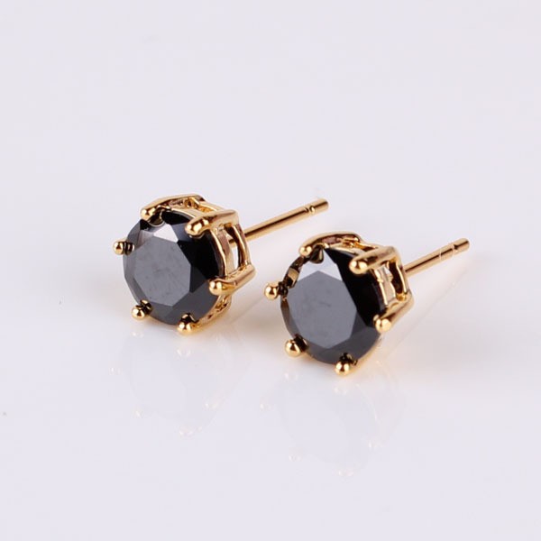   24k gold filled round cut black diamond cut crystal lady stud earring