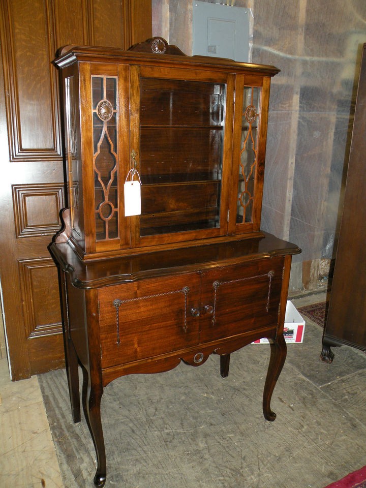   Wavy Glass Dining Room China Display Cabinet Hutch Mahogany Walnut