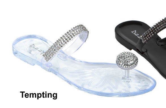 Dizzy shoe NIB Tempting Clear Rhinestone toe stem&strap pick size 