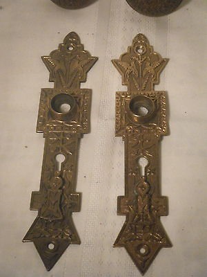 Antique Cast Brass Door Knobs and Back Plates Door Pulls Steam punk