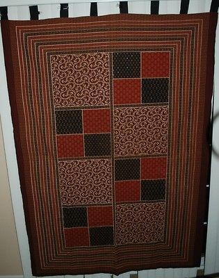 Hand Block Printed 86 X 60 Black, Biege Brick & Brown Sequin Curtain