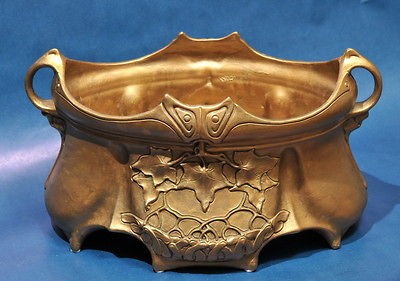   Golden Antique Pottery Cachepot Planter Bohemian Julius Dressler 1912