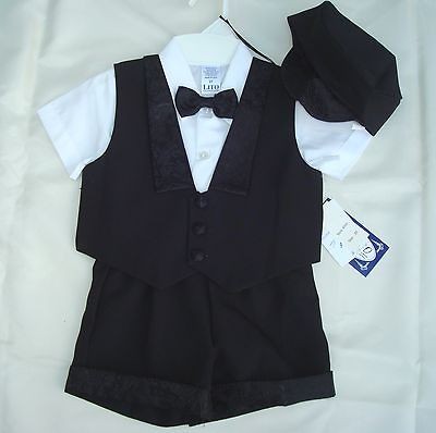 NEW LITO 2 TODDLER BOY 5 PC SUIT DRESSY BLACK SHORT TUXEDO $89 MADE IN 