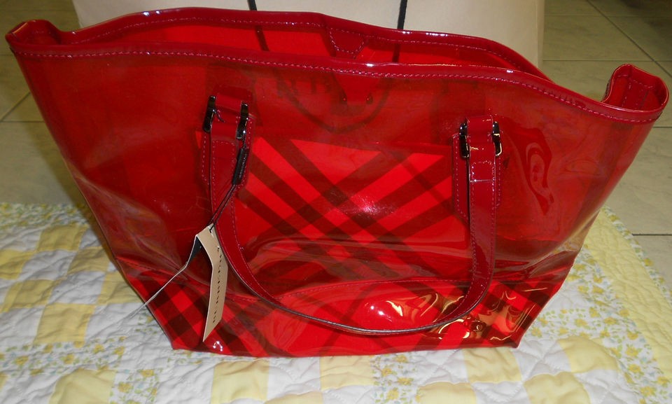 Burberry transparent Military Red Nickie all over PERSPEX X large tote 