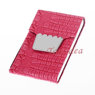 GIFT PINK LEATHEROID WAVE METAL CROCODILE BUSINESS NAME CREDIT CARD 