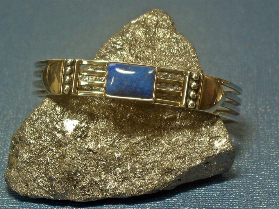 Navajo Kathy Yazzie Sterling Silver Lapis Cuff Bracelet Native 