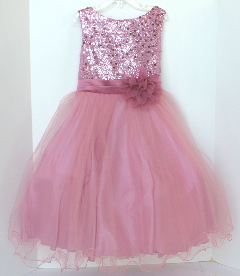 Girls Light Pink Sequence Dusty Rose Tulle Party Pageant Dress Sizes 
