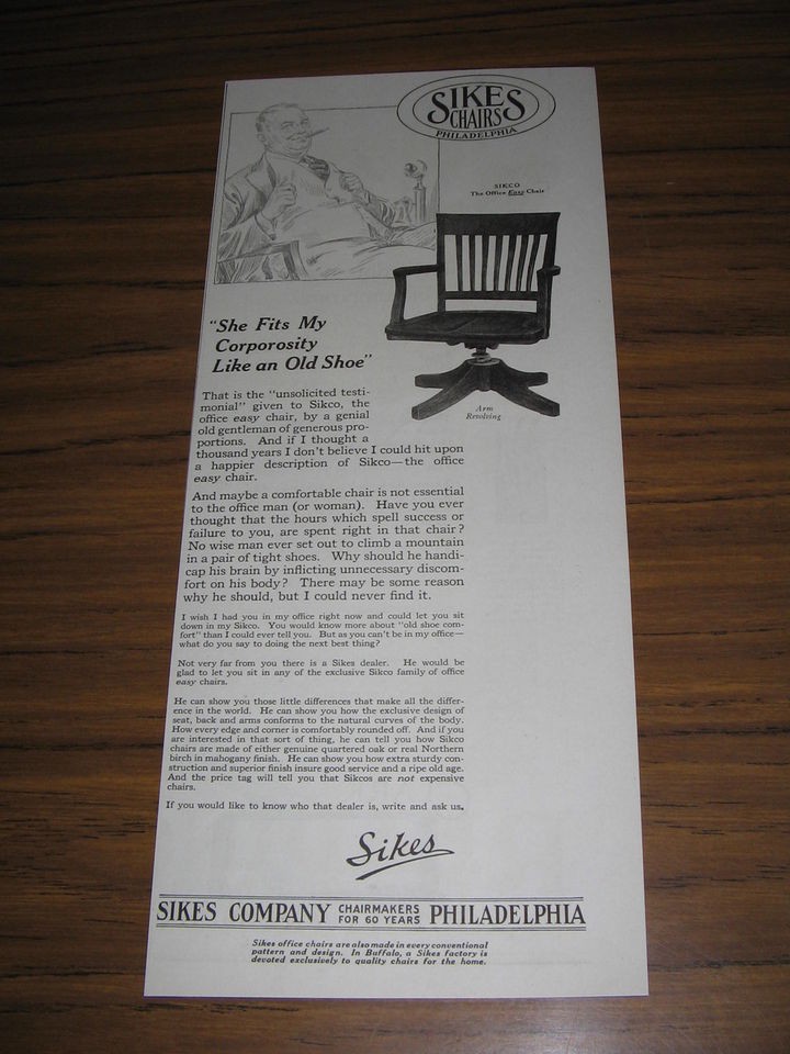 1923 Vintage Ad Sikco Office Easy Chair Sikes Co. Philadelphia,P​A