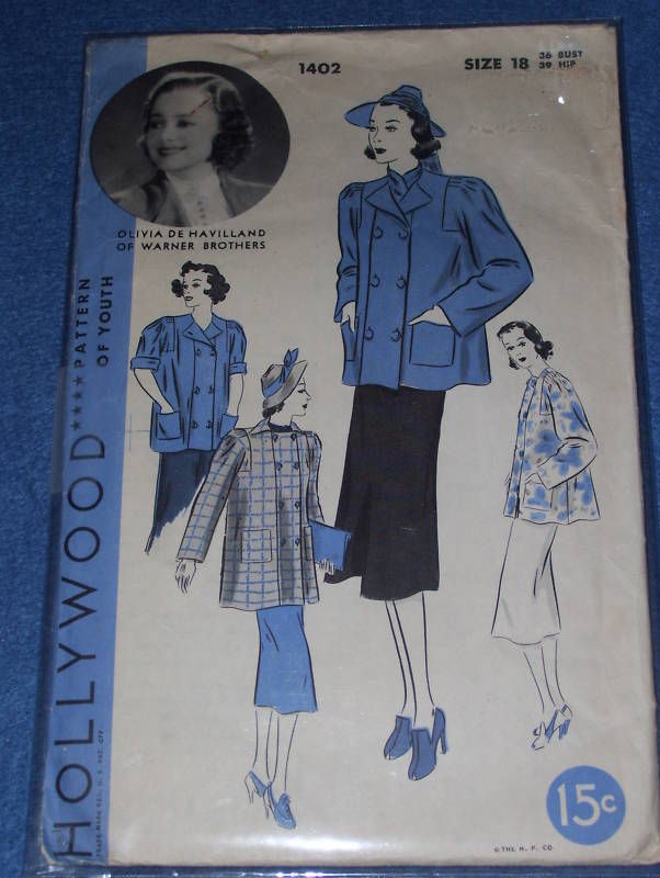   HOLLYWOOD PATTERN 1402 OLIVIA DE HAVILLAND SWING COAT SMOCK PATTERN 18