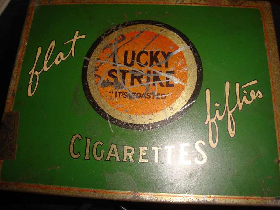 VERY OLD VINTAGE LUCKY STRIKE TIN LITHO TINDECO FLAT FIFTIES 