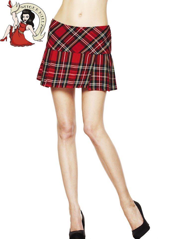 HELL BUNNY TARTAN MINI SKIRT punk RED   8 10 12 14 16