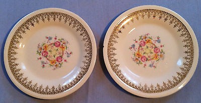 Edwin M. Knowles China Plate Set 6 1/2 Semi Vitreous gold trim