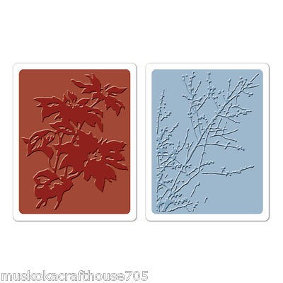 Sizzix Text Fades Emboss Folders 2PK Brush Poinsettias & Winter 