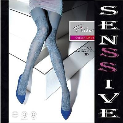 BONA * OPAQUE PATTERN WINTER MICROFIBER TIGHTS PANTYHOSE size S BLUE