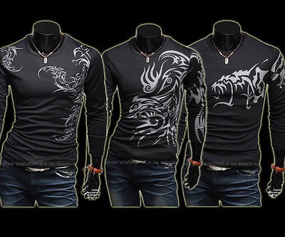 SWM Designer Mens T Shirts Top Tee Slim Fit Printed Dress Casual Long 