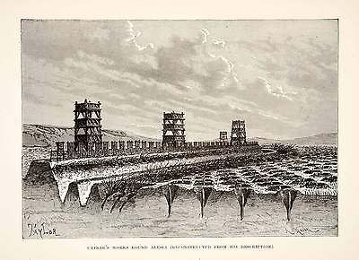 1890 Wood Engraving Julius Caesar Military Fortification Rings Roman 