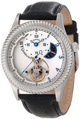 Stuhrling 91D 331516 Enigma Auto MOP Dial Black Leather Strap Mens 