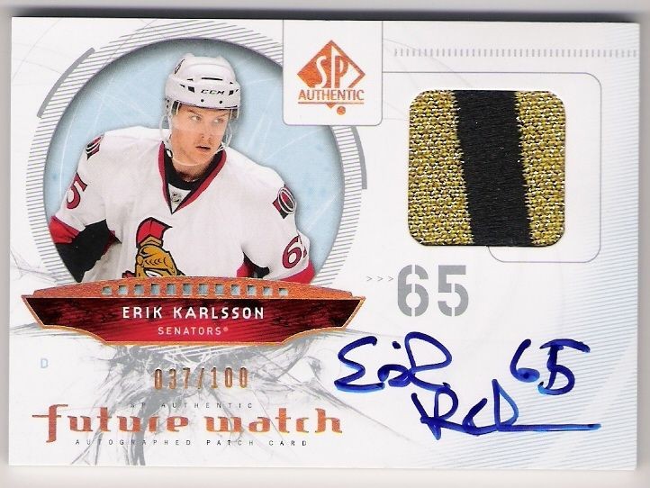 2009 10 ERIK KARLSSON SP AUTHENTIC FUTURE WATCH PATCH AUTOGRAPH RC 