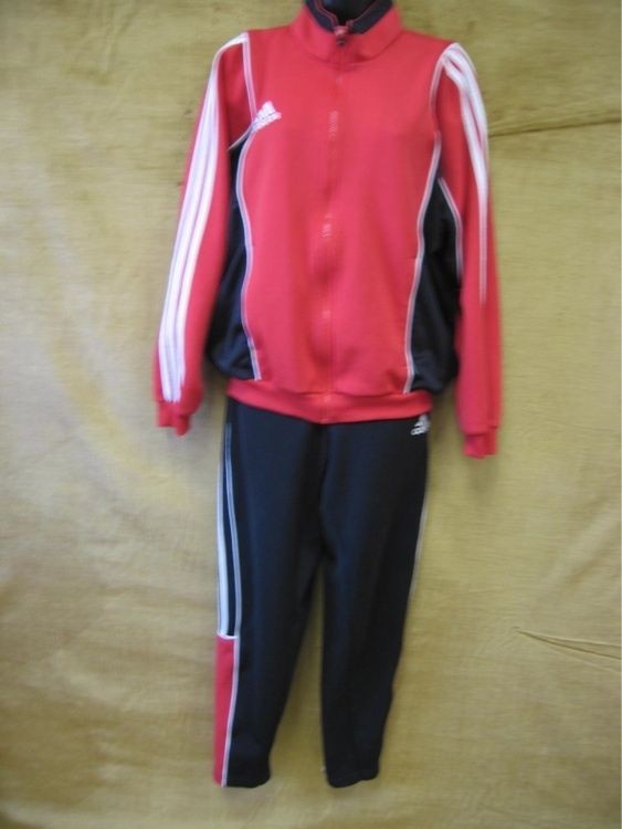 vtg mens ADIDAS red & black track suit jacket pants retro hip hop 